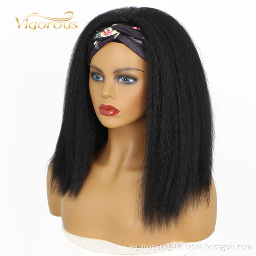 New Design Magic Adjustable Supplyier Custom African For Women Black Yaki Short Straight Headband Wig Straight